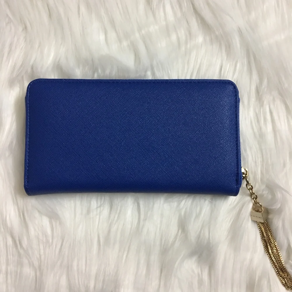 New BEBE Blue Zip Wallet w/ Gold Tassel
